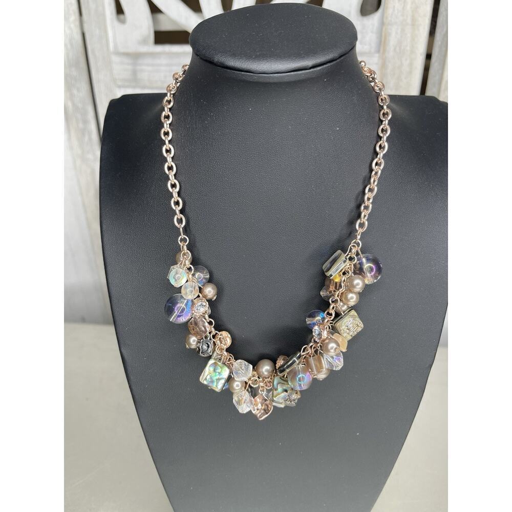 Faux Pearl Crystal Shell Charm Bead Bauble Gold Rosegold Necklace